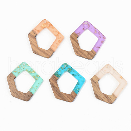 Transparent Resin & Walnut Wood Pendants RESI-S389-004A-B-1