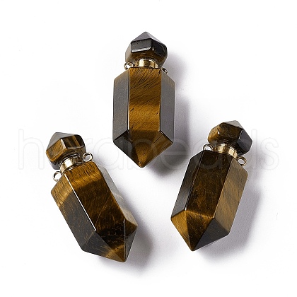 Faceted Bullet Natural Tiger Eye Perfume Bottle Pendants G-A026-07A-1