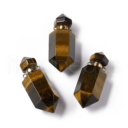 Faceted Bullet Natural Tiger Eye Perfume Bottle Pointed Pendants G-A026-07A-1