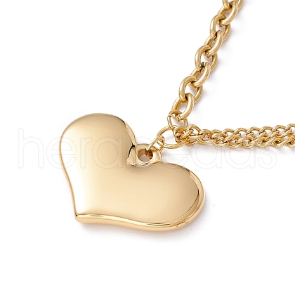 Heart Pendant Necklace with Cable Chains NJEW-G074-56G-1