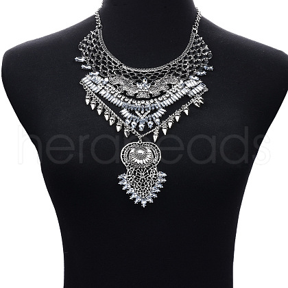 Retro Alloy Crystal Rhinestone Flower Bib Necklaces for Women FS-WGEFDEA-01-1