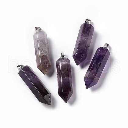 Natural Amethyst Double Terminated Pointed Pendants G-G926-01P-05-1