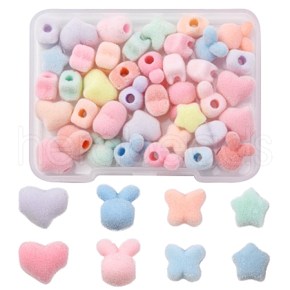 40Pcs 4 Styles Flocky Acrylic Bunny Beads OACR-FS0001-40-1