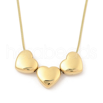 304 Stainless Steel Triple Heart Pendant Round Snake Chain Necklaces NJEW-H044-02G-1