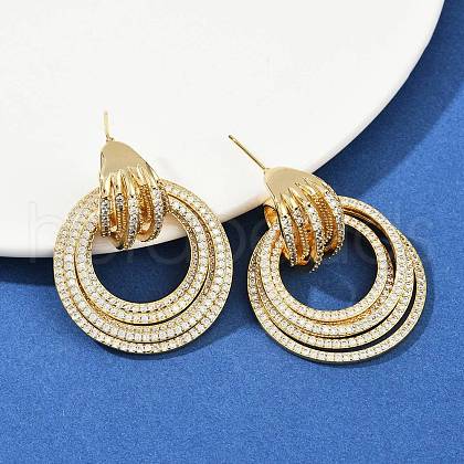 Multilayer Ring Brass Micro Pave Clear Cubic Zirconia Stud Earrings EJEW-S275-02G-1