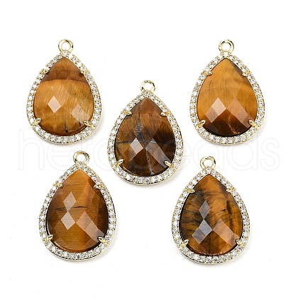 Natural Tiger Eye Faceted Pendants G-I382-05G-09-1