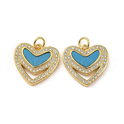 Brass Micro Pave Cubic Zirconia with Synthetic Turquoise Pendants KK-K356-24C-G-1