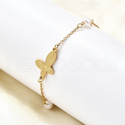 304 Stainless Steel Butterfly Link Bracelets BJEW-C098-01D-G-1