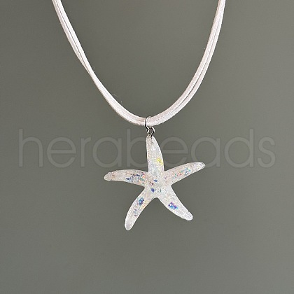 Bohemian Resin Starfish Pendant Double Strands White Imitation Leather Cord Necklaces for Beach FS-WG78CDF-01-1