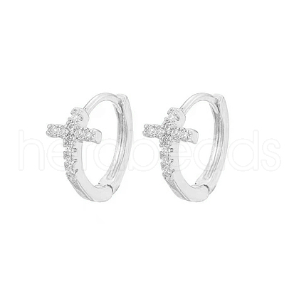 S925 Sterling Silver Cross Hoop Earrings JX2597-2-1