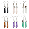 ANATTASOUL 6 Pairs 6 Style Natural Mixed Gemstone Bullet Dangle Earrings EJEW-AN0003-15-1