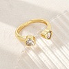 Brass Micro Pave Clear Cubic Zirconia Open Cuff Rings for Women RJEW-M026-01G-02-2