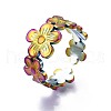 304 Stainless Steel Sunflower Cuff Ring RJEW-N038-096-4