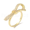 Bowknot Brass Micro Pave Clear Cubic Zirconia Finger Rings for Women RJEW-C098-30G-1