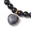 2pcs 2 Styles 6mm Round & Chip Natural Dyed & Heated Black Agate Beaded Stretch Bracelet Sets BJEW-TA00517-04-5
