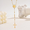 Stainless Steel Vintage Relief Portrait Pendant Tassel Cross Rosary Bead Necklaces for Women UI6948-1-1