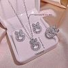 Bowknot & Ring Alloy Clear Cubic Zirconia Pendant Necklace & Stud Earring & Cuff Ring Sets FS-WG09EB0-01-4