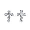 Cross Rhodium Plated 925 Sterling Silver Cubic Zirconia Stud Earrings for Women EJEW-P231-37P-1