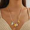 Summer Beach Porcelain Fish & Natural Cowrie Shell Pendant Cotton Cord Adjustable Necklaces FS-WG63638-03-3