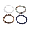 4Pcs Constellation 8mm Round Natural Lapis Lazuli & Malaysia Jade & Flower Amazonite & Yellow Tiger Eye Beaded Stretch Bracelets for Women BJEW-JB10638-4