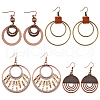 ANATTASOUL 4 Pairs 4 Styles Alloy & Iron & Wood Dangle Earrings with Iron Pins EJEW-AN0004-58-1