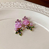 Rose Alloy Rhinestone Dangle Stud Earrings FS-WG9B03D-05-1