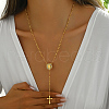 Stainless Steel Crystal Rhinestone Relief Portrait Saint Pendant Tassel Cross Rosary Bead Necklaces for Women EU5525-2-4