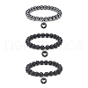 3Pcs 3 Style Natural Black Agate(Dyed) & Lava Rock & Synthetic Hematite Round Beaded Stretch Bracelets Set BJEW-JB08897-1