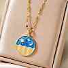 Elegant Brass Marine Blue Enamel Wave Sun Moon Pendant Necklaces WB9731-2-1