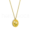 Birth Month Flower Style Stainless Steel Oval Pendant Necklace PW-WG38206-04-1