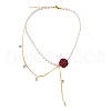 Imitation Pearl Rice Beaded Rose Flower Choker Necklaces with Alloy Crystal Rhinestone Chain FS-WGBE6F4-01-5