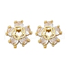 Flower Brass Micro Pave Clear Cubic Zirconia Stud Earrings EJEW-U064-03D-G-4