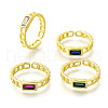 Rectangle Brass Micro Pave Cubic Zirconia Cuff Rings for Women RJEW-S399-09G-4