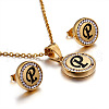 Flat Round with Letter Pattern 304 Stainless Steel Crystal Rhinestone Pendant Necklace & Stud Earring FS-WG33EDD-16-1