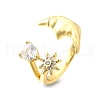 Ocean Theme Brass Micro Pave Cubic Zirconia Cuff Rings for Women RJEW-F184-17C-G-2