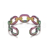 Rainbow Color Ion Plating(IP) 304 Stainless Steel Oval Wrap Open Cuff Ring for Women RJEW-A005-33MC-3