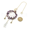 Wire Wrapped Natural Amethyst Chips & Brass Ring Pendant Decoration HJEW-TA00083-02-3