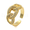 Oval Curb Chain Clear Cubic Zirconia Open Cuff Ring RJEW-L120-008G-1