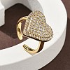 Heart Brass Micro Pave Cubic Zirconia Cuff Rings for Women RJEW-A069-12G-02-2