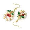 Christmas Theme Imitation Austrian Crystal & Round Shell Pearl Dangle Earrings EJEW-TA00467-4