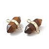 Natural Tiger Eye Double Terminal Pointed Connector Charms G-P491-11G-01-5