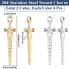 Beebeecraft 12Pcs 2 Colors 304 Stainless Steel Pendants STAS-BBC0005-57-2
