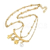 304 Stainless Steel & Imitation Pearl Clover Heart Double Layer Necklaces for Women NJEW-V004-02G-2