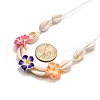Handmade Polymer Clay 3D Flower Plumeria & Natural Cowrie Shell Beaded Braided Necklaces NJEW-TA00202-3