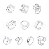 FIBLOOM 10Pcs 10 Style Alloy & Stainless Steel Open Cuff Ring RJEW-FI0001-13-1