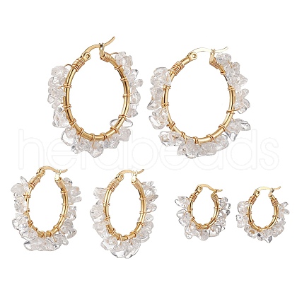 3 Pairs 3 Size Natural Quartz Crystal Chips Hoop Earrings EJEW-JE05710-03-1