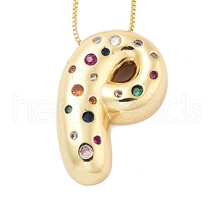 Brass Micro Pave Cubic Zirconia Letter Pendant Necklaces KK-Z069-01G-P-1