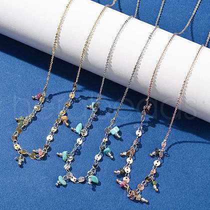 Brass Rolo & Flat Sequin Chains Necklaces for Women NJEW-D302-55-1