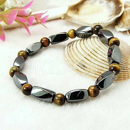 Round Natural Tiger Eye Stretch Bracelets X-BJEW-G072-14-1