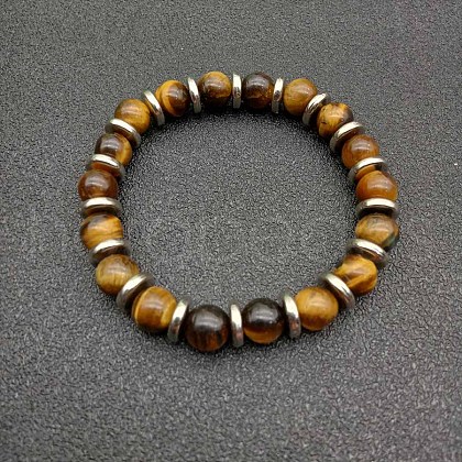 Round Natural Tiger Eye Beaded Stretch Bracelets for Women Men MY8494-9-1